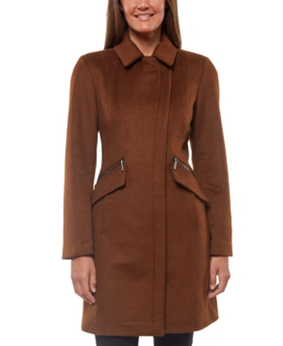 Shop Vince Camuto Asymmetrical Stand-collar Coat In Cognac