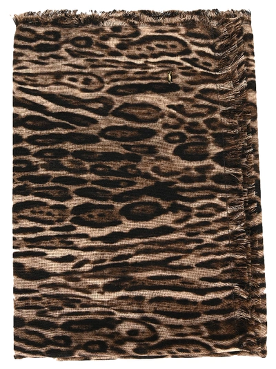 Shop Saint Laurent Leopard-print Scarf In Beige/black