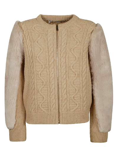 Shop Stella Mccartney Fur Applique Zipped Woven Jacket In Beige