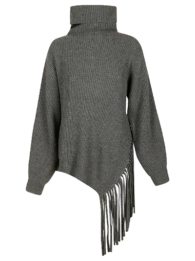 Shop Stella Mccartney High-neck Frayed Hem Sweater In Grey