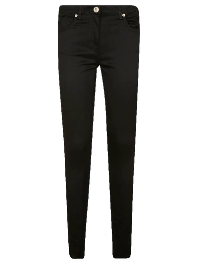 Shop Versace Rear Logo Patched Slim Jeans In Black