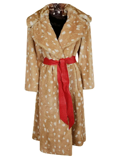 Shop Marc Jacobs Fur Applique Belted Coat In Beige