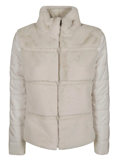 Shop Be Blumarine High-neck Fur Applique Padded Jacket In Panna