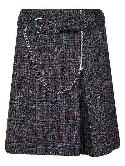 Shop Alberta Ferretti Chained Zip Checked Skirt In Grey