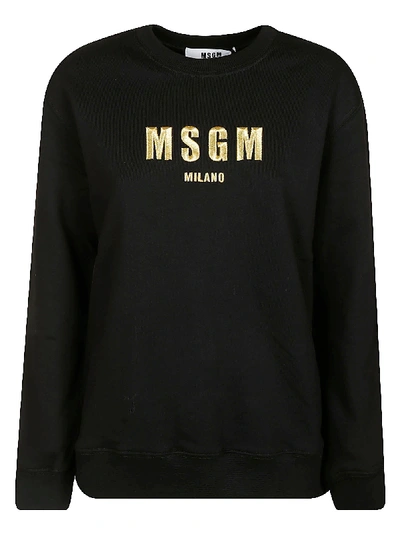 Shop Msgm Ribbed Logo Sweatshirt In Black