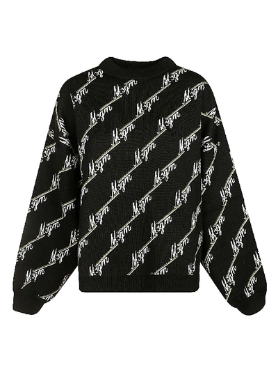 Shop Msgm All-over Logo Oversized Sweater In Black