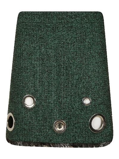 Shop Moschino Frayed Hem Perforated Skirt In Green