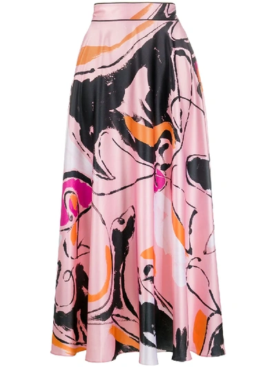 Shop Roksanda Abstract-print Maxi Skirt In Pink