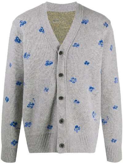 Shop Ader Error Long-sleeve Floral Knitted Cardigan In Grey