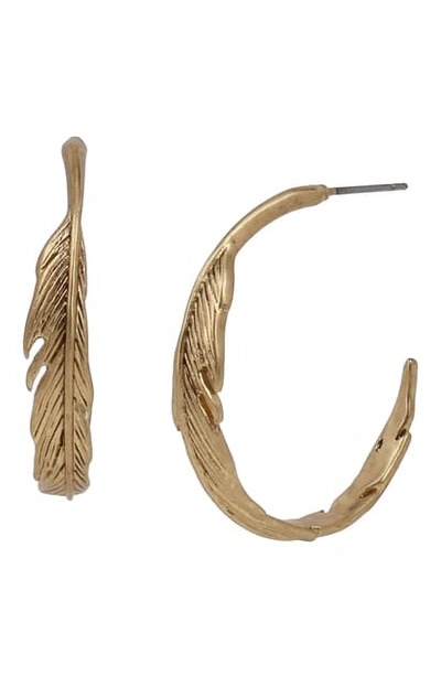 Shop Allsaints Feather Hoop Earrings In Warm Brass