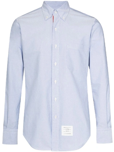 Shop Thom Browne Logo-patch Long-sleeve Shirt In Blue