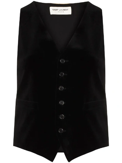 Shop Saint Laurent Velvet-effect Sleeveless Waistcoat In Black