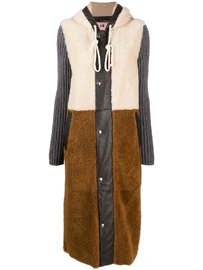 Shop Plan C Colour-block Long Coat In Neutrals