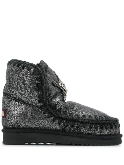 Shop Mou Metallic Boots With Star Patch In Grey