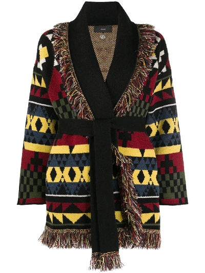 Shop Alanui Geometric-pattern Fringed Cardi-coat In Black