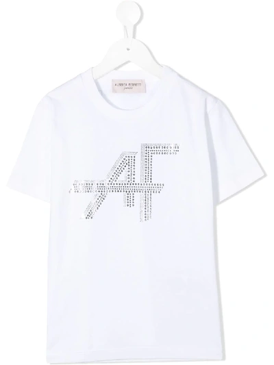 Shop Alberta Ferretti Rhinestone Logo Print T-shirt In White