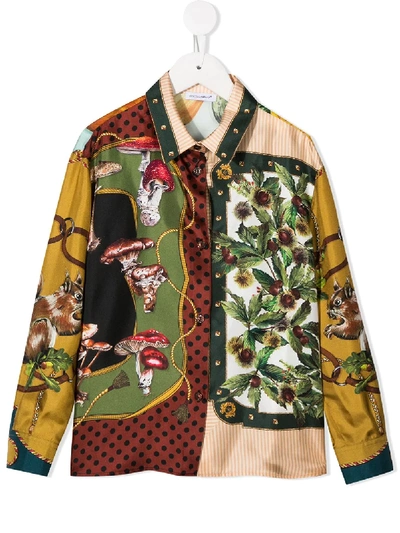 Dolce & Gabbana Fruit Print Silk Shirt In Neutrals