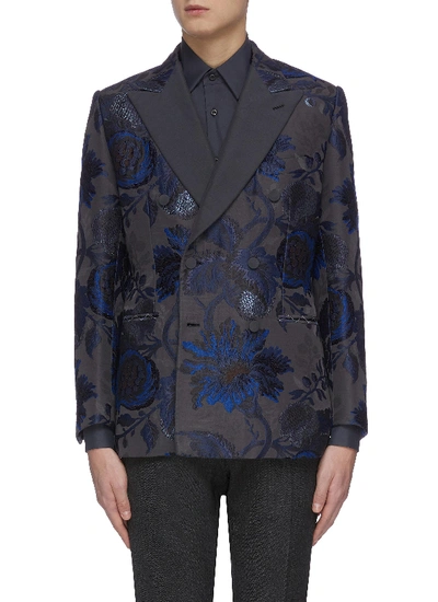 Shop Brioni Floral Jacquard Double Breasted Blazer In Multi-colour