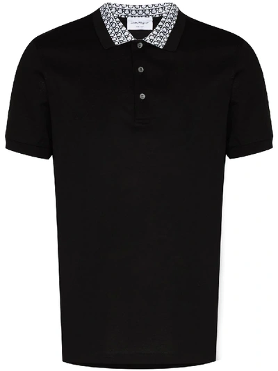 Shop Ferragamo Gancini-print Polo Shirt In Black