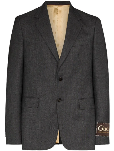 Shop Gucci Label Cuff Wool Blazer In Grey