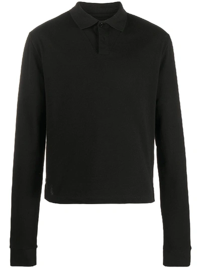 Shop Bottega Veneta Short-sleeved Cotton Polo Shirt In Black