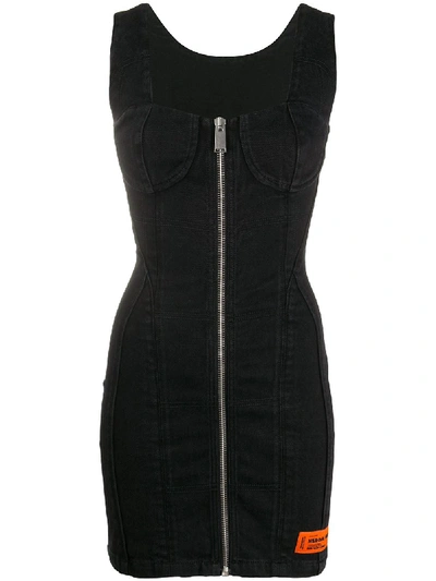 Shop Heron Preston Zip-through Denim Mini Dress In Black