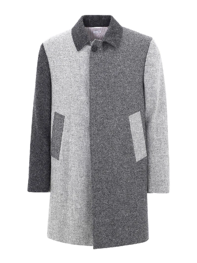 Shop Thom Browne Colour Block Wool Coat In Grey