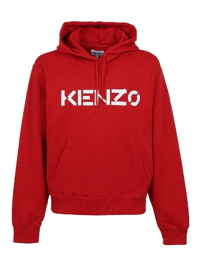 Shop Kenzo Logo Print Hoodie In Red
