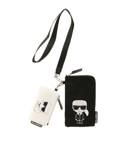 Shop Karl Lagerfeld K/ikonik Double Pouch Bag In Black And White