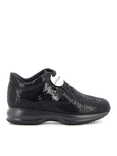 Shop Hogan Interactive Laminated Suede Sneakers In Black