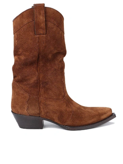 Shop Saint Laurent Lukas Suede Boots In Brown