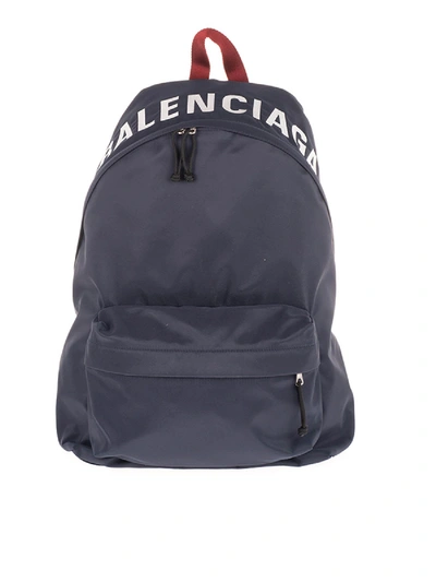 Shop Balenciaga Wheel Backpack In Navy Blue And Red