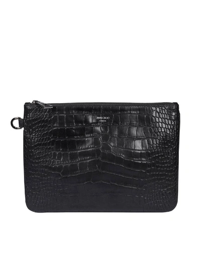 Shop Jimmy Choo Derek Croco Print Clutch In Black