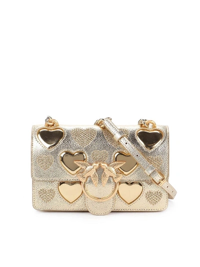 Shop Pinko Love Icon Studded Heart Mini Bag In Gold Color