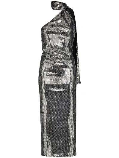Shop Attico Sequinned Halterneck Dress In Metallic