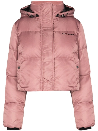 Shop Daily Paper Cropped Puffer Jacket In Pink