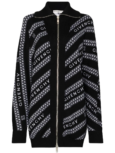 Shop Givenchy Chain-logo Zip-up Cardigan In Black