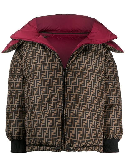 Shop Fendi Padded Monogram Print Jacket In Red