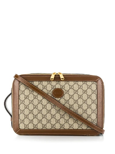 Shop Gucci Gg Monogram Shoulder Bag In Brown