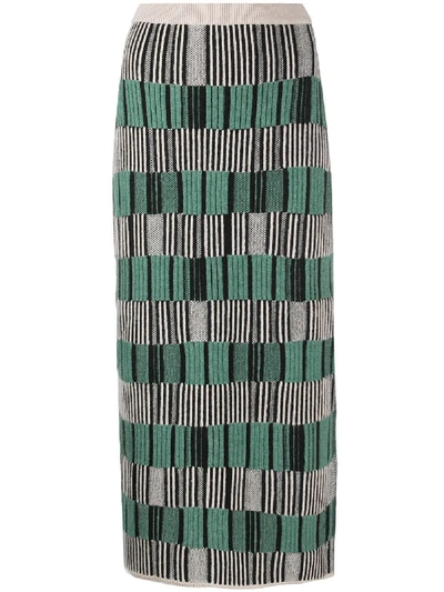 Shop Christian Wijnants Stripe Pencil Knit Skirt In Green