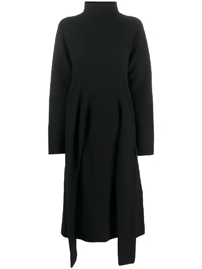 Shop Christian Wijnants Oversize Front Tie Knit Dress In Black