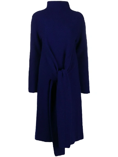 Shop Christian Wijnants Oversize Front Tie Knit Dress In Blue