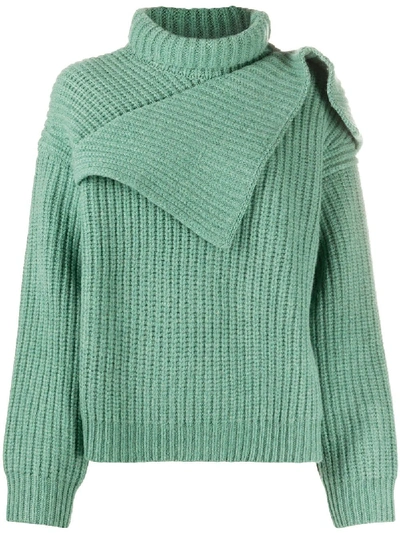 Shop Christian Wijnants Asymmetric Ribbed-knit Jumper In Green