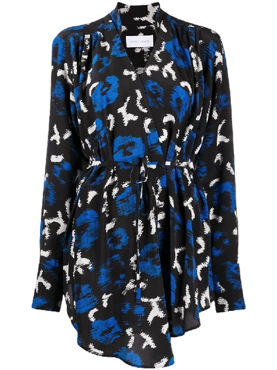 Shop Christian Wijnants Abstract Print Wrap Top In Blue