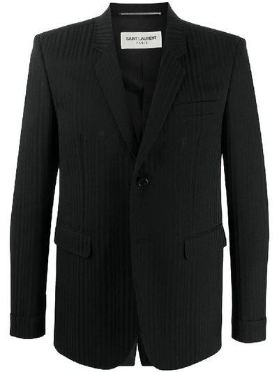 Shop Saint Laurent Striped Single-breasted Suit Jacket In Black