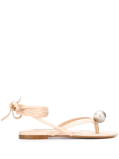 Shop Jil Sander Ball-detail Ankle-tie Sandals In Neutrals