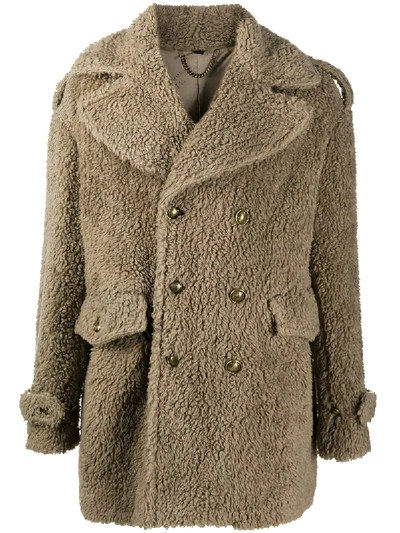 Pre-owned Burberry 1990s Faux Fur Double-breasted Coat In Grey