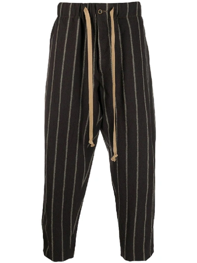 Uma Wang Striped Cropped Trousers In Brown