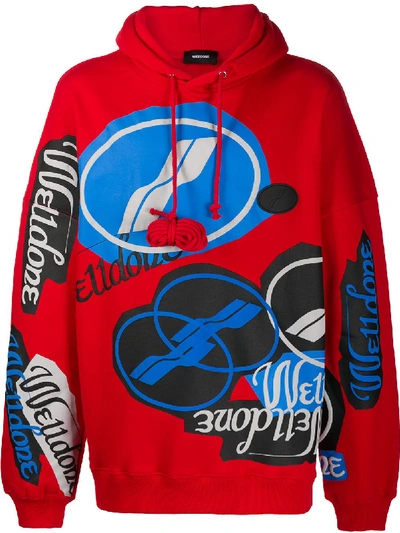 Shop We11 Done All-over Logo Print Hoodie In Red