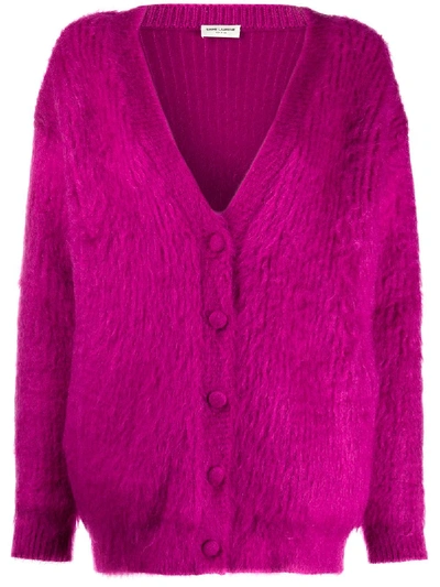 Shop Saint Laurent V-neck Cardigan In Purple